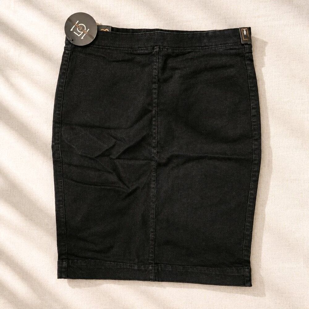 One5One Women's Large Black Denim Skirt Midi Length